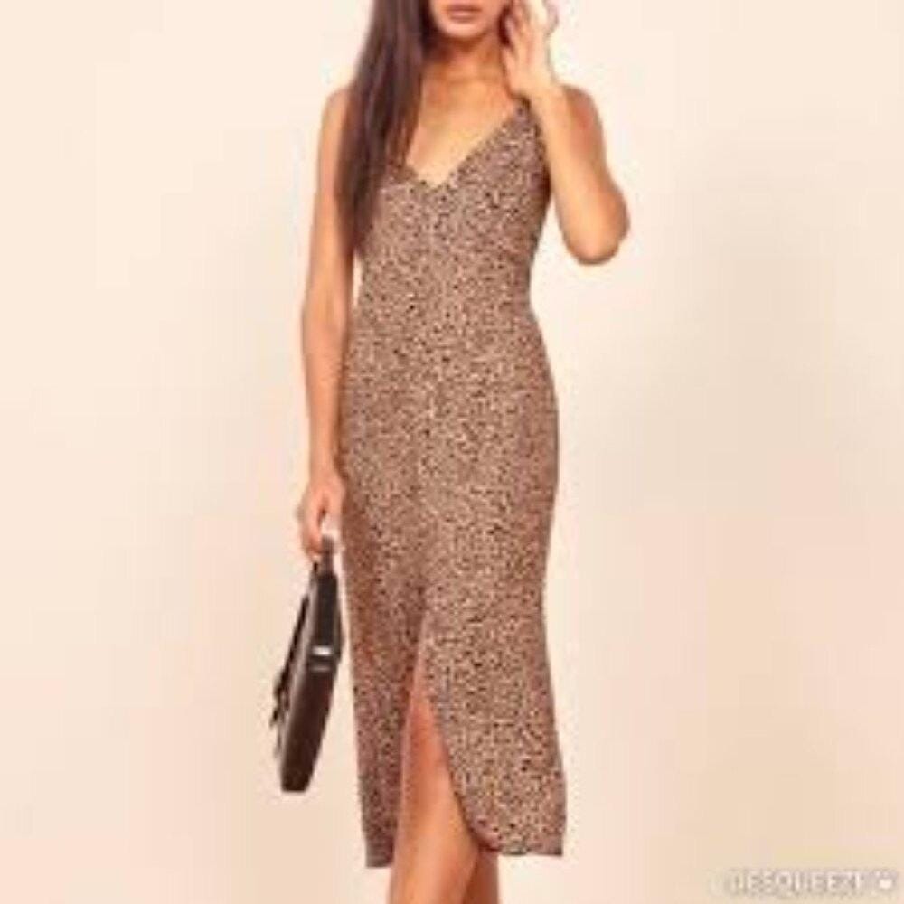 REFORMATION Animal Print Bates Sleeveless Midi Slip Dress In Bengal Size 0